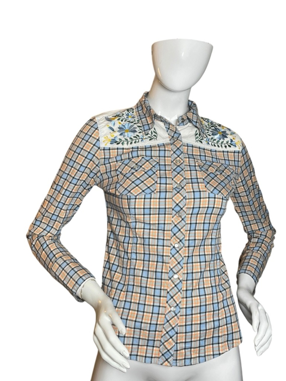 Paul & Joe for Target Western Pearl Snap Embroidered Plaid Shirt (M)